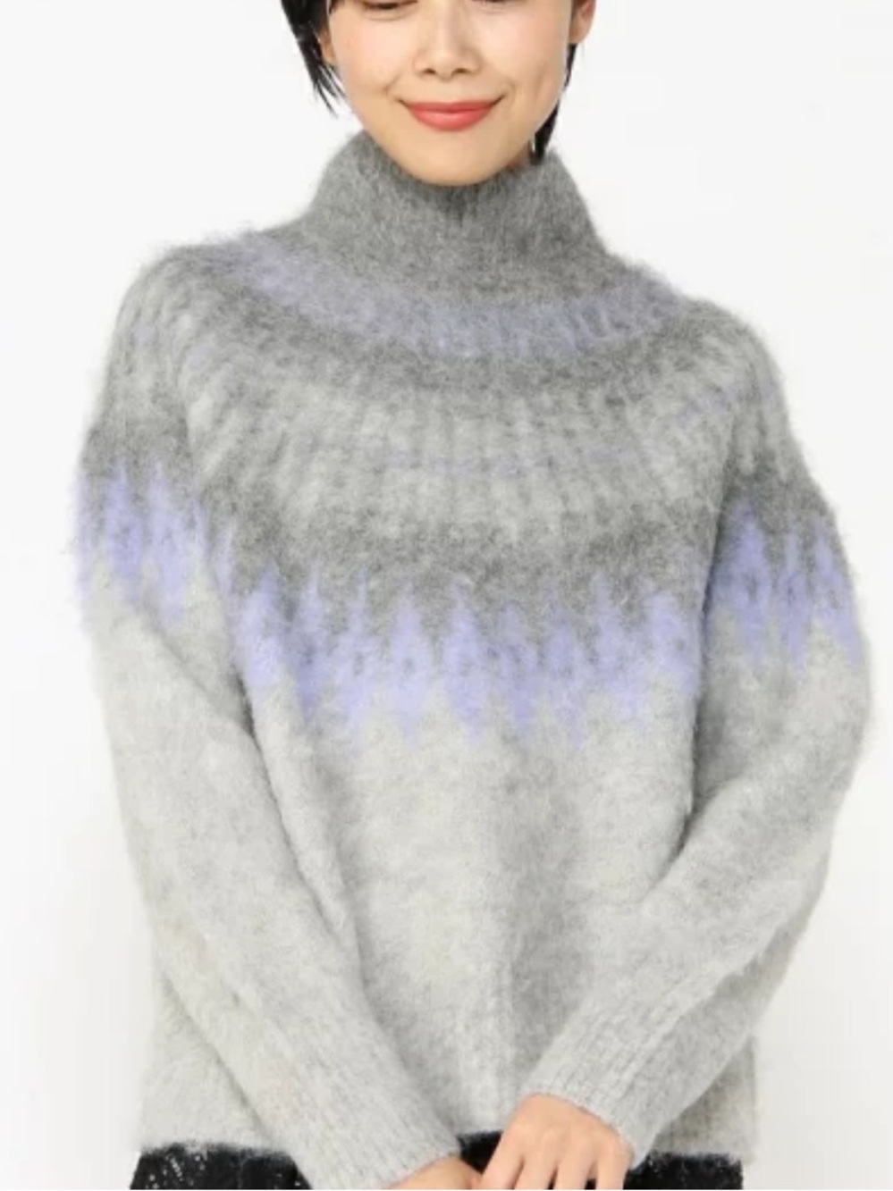 New Banana Republic Fairisle Sweater Turtleneck Gray & Purple XXS Alpaca Blend